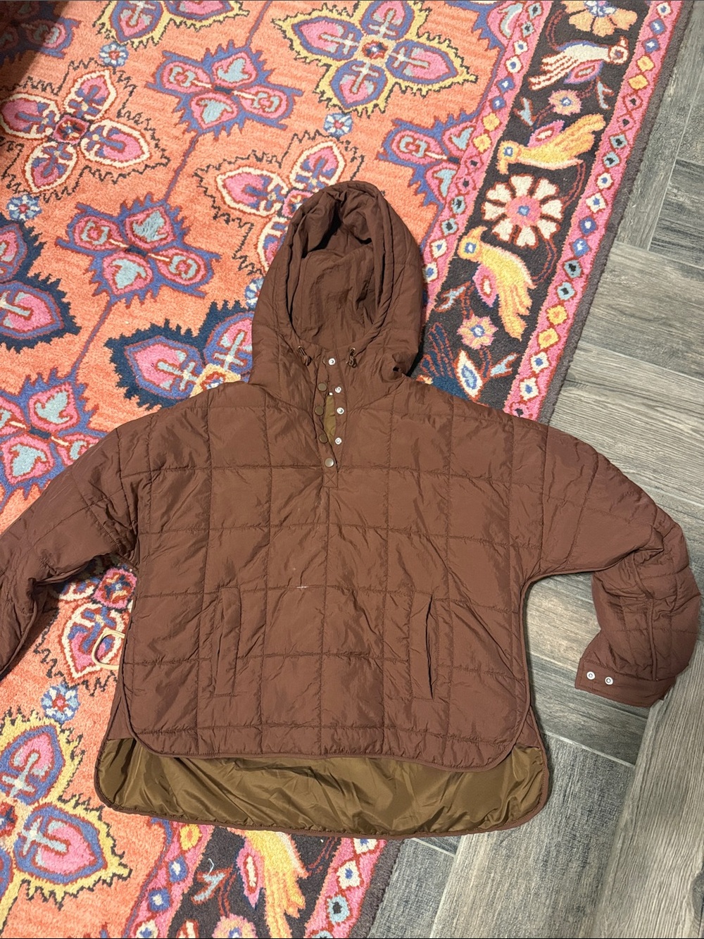 Women’s Brown Quilted Hooded Pullover Jacket